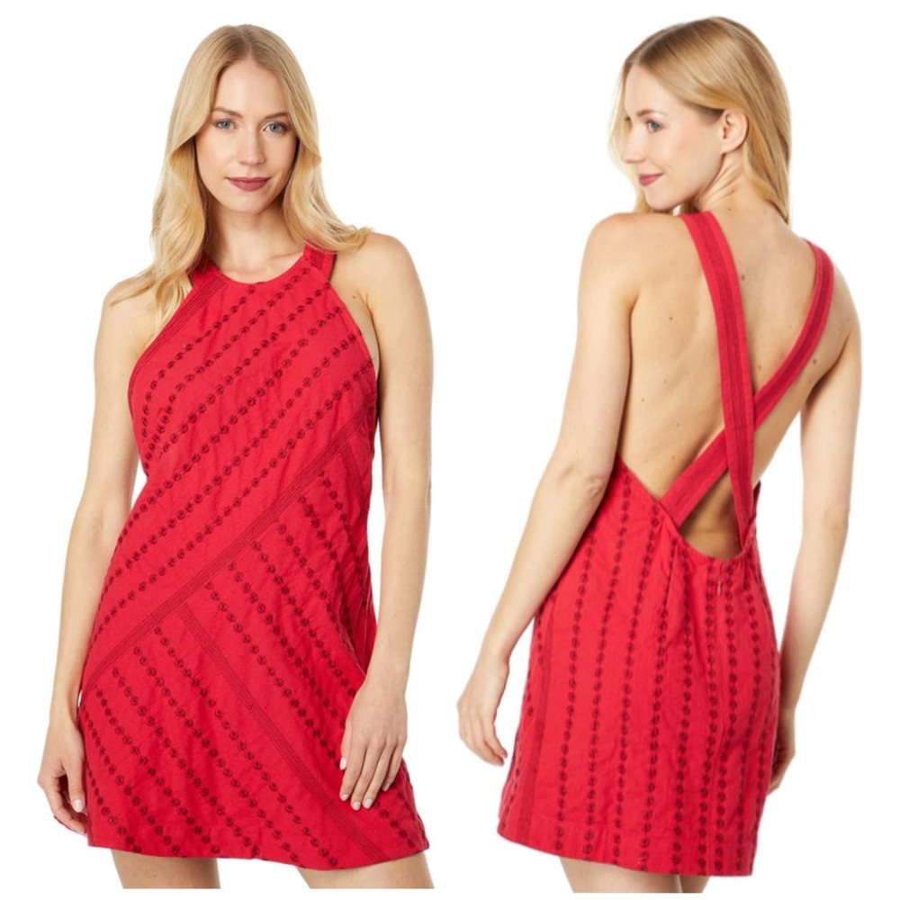 New Free People Juni Backless‎ Minidress in Red Strawberry Spritz Size XS